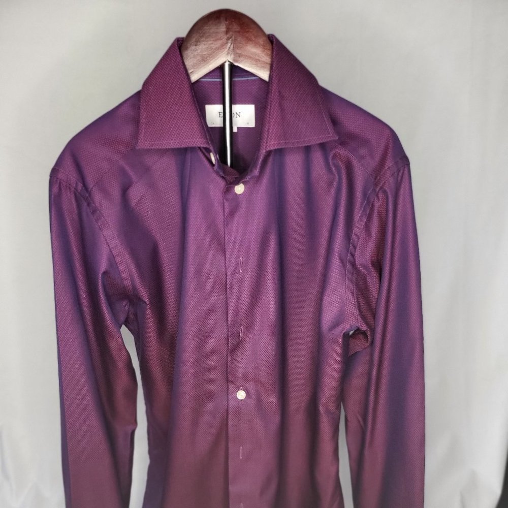 *ETON CONTEMPORARY FIT SIGNATURE TWILL DARK PURPLE LONG SLEEVE SHIRT (15/38)*